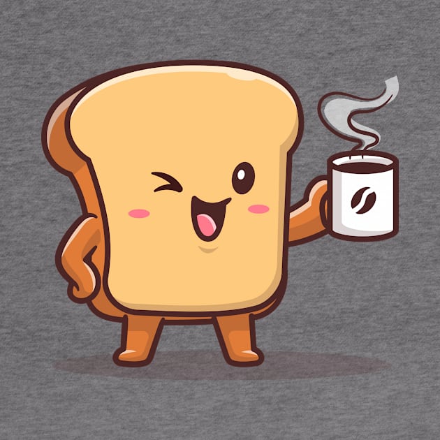 Cute Bread Drink Coffee Cartoon Vector Icon Illustration by Catalyst Labs